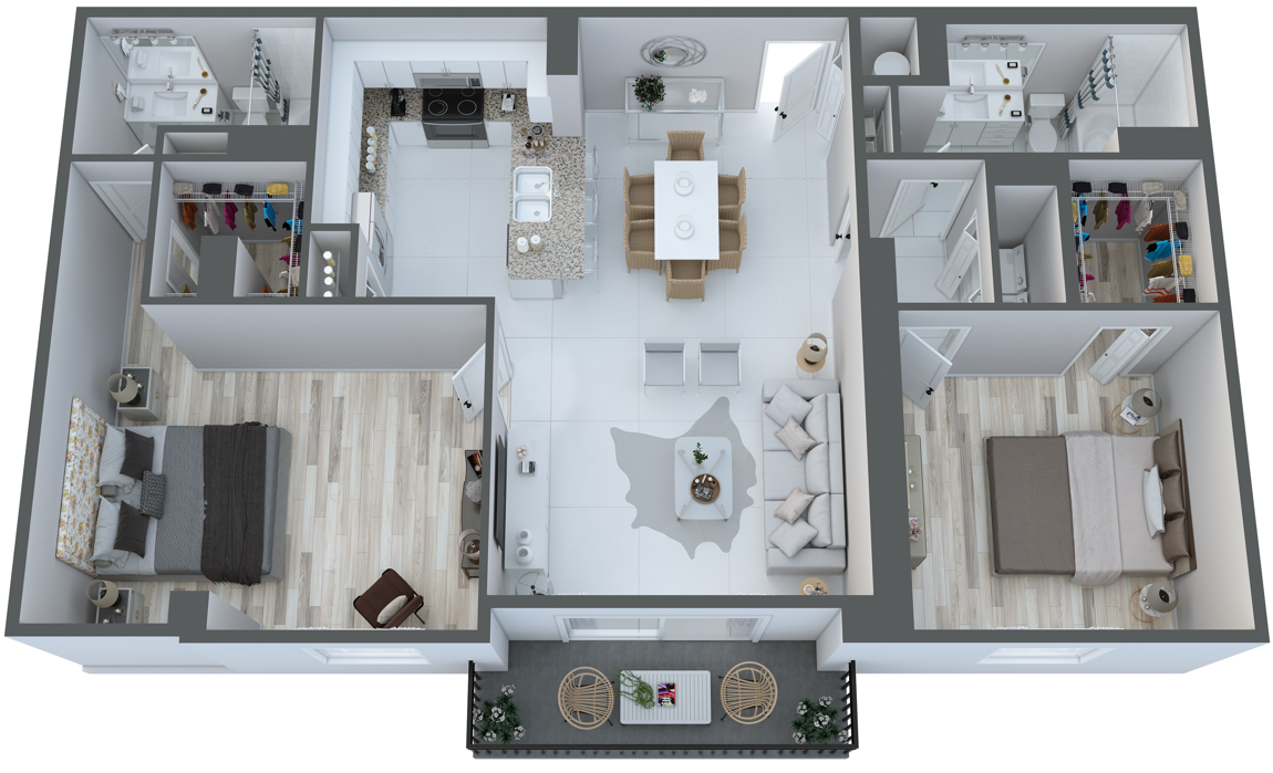 Floor plan for 2 beds, 2 baths, 1335 sqft